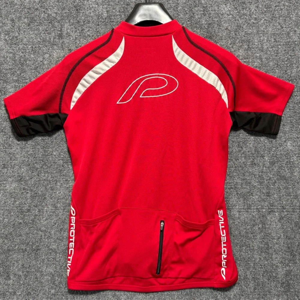 Protective Cycling Jersey Mens Medium Red White 1/2 Zip Short Sleeve Compression - Picture 3 of 8